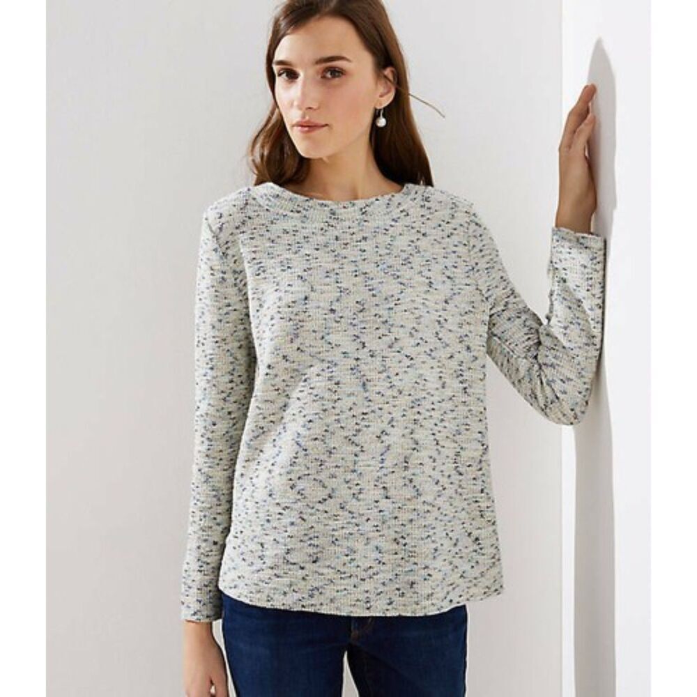 Loft Sweater Small Shimmer Boucle Blue Mock Neck NWOT